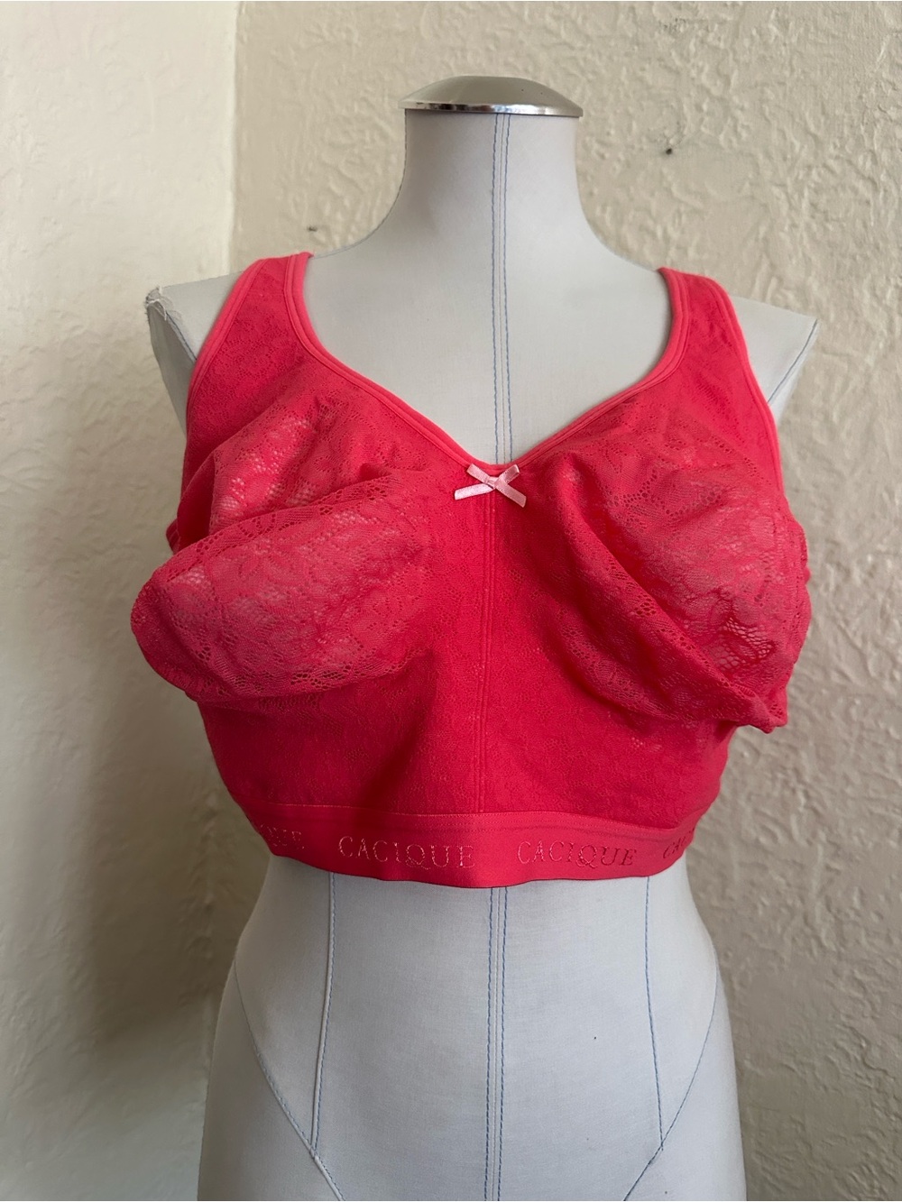 Cacique Lane Bryant Pink Floral Lace Unlined Full Coverage No Wire Bra 42G